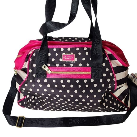 Betsey Johnson striped polka dot weekender duffel bag - Picture 4 of 14